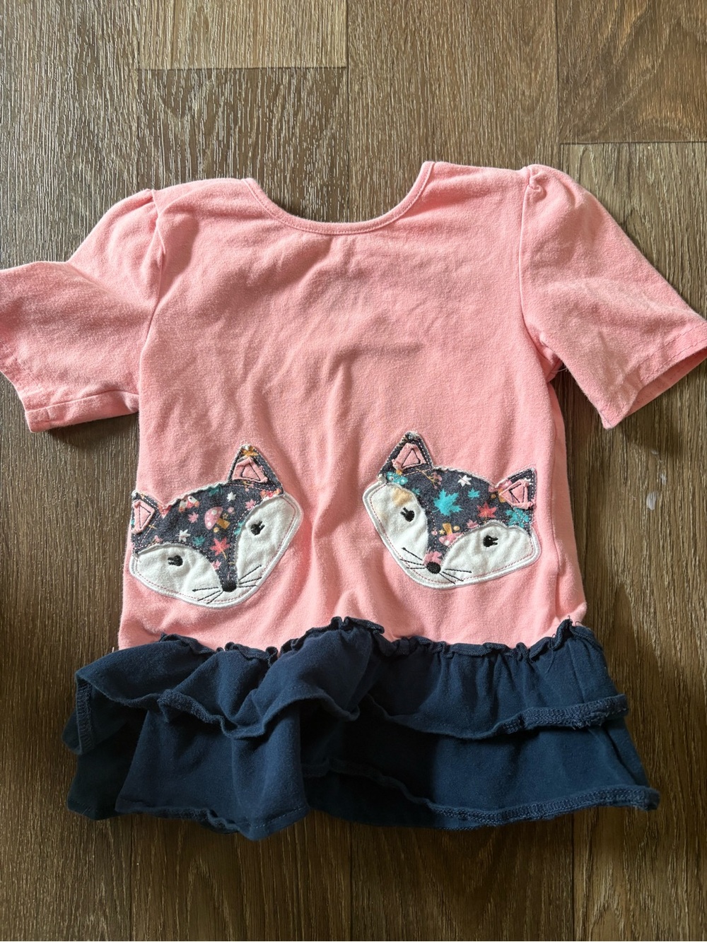 Girls Pink Fox Appliqué Ruffle Hem Top